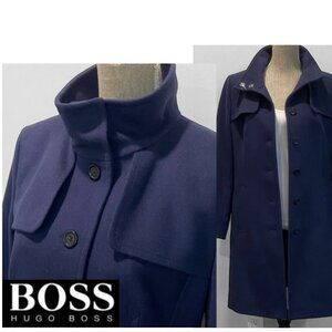 Hugo Boss Women’s Mibelli Blue Wool Cashmere Coat Size 10